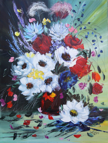 Painting titled "Blossoms of the Mea…" by Lilith Tonakanyan, Original Artwork, Oil Mounted on Wood Stretcher frame
