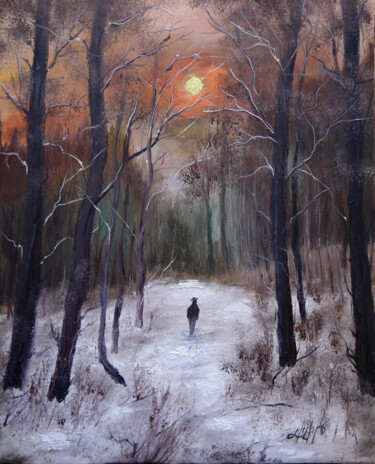 Painting titled "Sunset Walk" by Lilith Tonakanyan, Original Artwork, Oil Mounted on Wood Stretcher frame