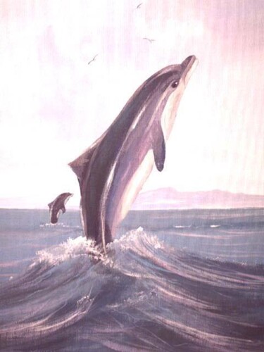 Pintura intitulada "dolphins in cleggan" por Cathal O Malley, Obras de arte originais