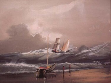 Pintura titulada "ship in storm" por Cathal O Malley, Obra de arte original