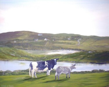 Pittura intitolato "cows in moyard" da Cathal O Malley, Opera d'arte originale