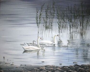Painting titled "marriettes swans" by Cathal O Malley, Original Artwork