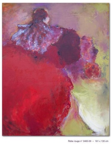 Peinture intitulée "0483 09 Robe rouge…" par Claudine Gregoire, Œuvre d'art originale