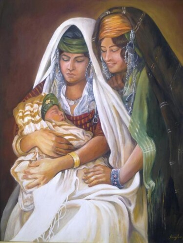 Peinture intitulée "Maternité" par Hassina Bouglam, Œuvre d'art originale