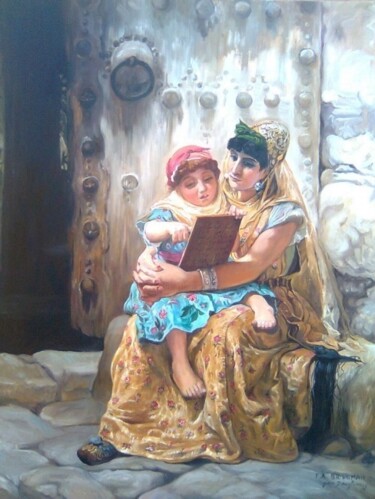 Peinture intitulée "La lecture" par Hassina Bouglam, Œuvre d'art originale