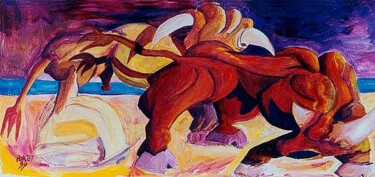 Peinture intitulée "deux-taureaux.jpg" par Jean-Luc Portet, Œuvre d'art originale