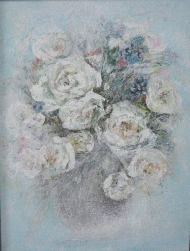 Картина под названием "Белые розы" - Татьяна Ермольчик, Подлинное произведение искусства, Масло
