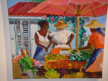 Painting titled "marché Parasol" by Claire Richelme, Original Artwork