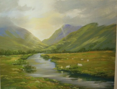 Painting titled "hills of connemara" by Cathal O Malley, Original Artwork, Oil