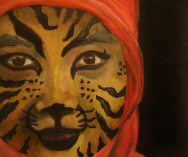Painting titled "Tiger Face" by Elke Matthaeus, Original Artwork, Pastel