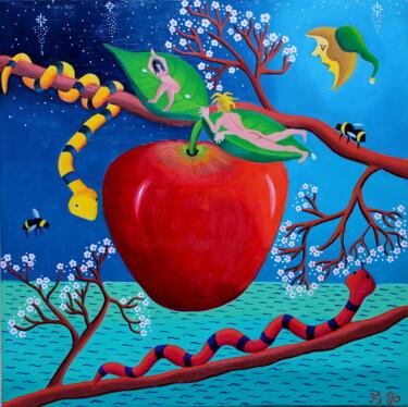 Painting titled "Le fruit défendu" by Fouschy, Original Artwork, Oil Mounted on Wood Stretcher frame