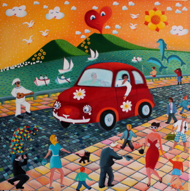 Malarstwo zatytułowany „La piccola rossa” autorstwa Fouschy, Oryginalna praca, Olej Zamontowany na Drewniana rama noszy