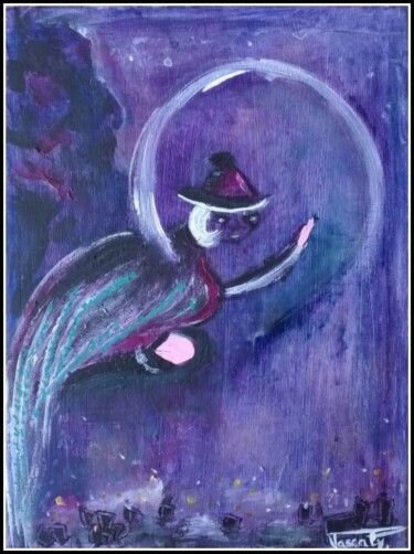 Painting titled "Nuit d'Halloween" by Pascaly, Original Artwork, Acrylic