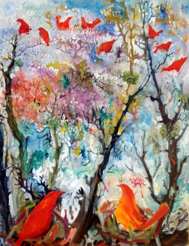 Painting titled "Treetop Valentine" by Christopher Walker, Original Artwork, Oil