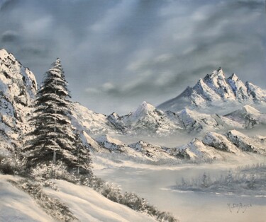 Картина под названием "Montagne enneigée" - Michel De Ruyck, Подлинное произведение искусства, Масло