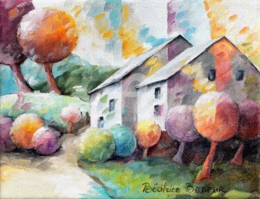 Painting titled "Countryside landsca…" by Béatrice Bedeur, Original Artwork, Oil