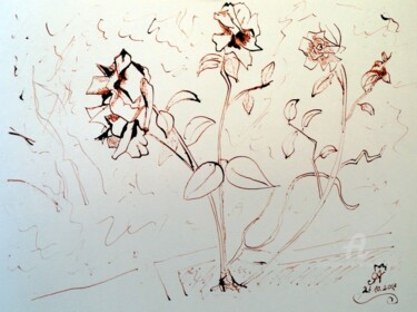 Dibujo titulada "Rose in Giardino" por Aurelio Nicolazzo, Obra de arte original, Tinta