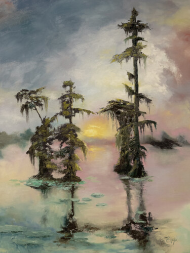 Pintura intitulada "Bayous à l'aube" por Chantal Proulx, Obras de arte originais, Óleo Montado em Armação em madeira