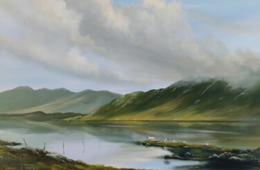 Painting titled "kylemore lake sheep…" by Cathal O Malley, Original Artwork, Acrylic