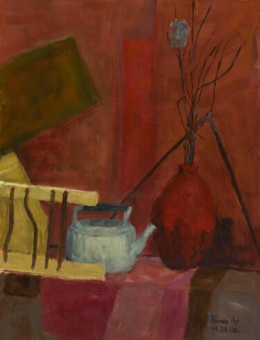 Painting titled "Red Still Life : 35…" by Pamela Rys, Original Artwork, Oil