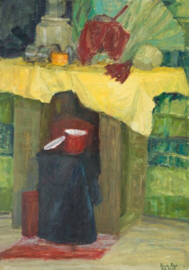 Painting titled "Still Life with a R…" by Pamela Rys, Original Artwork, Oil