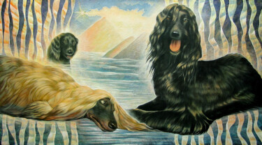 Painting titled "Dog paradise" by Sergey And Vera, Original Artwork, Oil