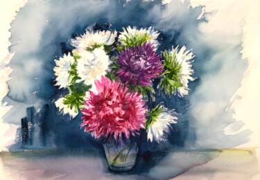 Картина под названием "Summer flower bouqu…" - Krystyna Szczepanowski, Подлинное произведение искусства, Акварель