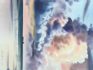 Schilderij getiteld "Clouds at sunset" door Eugenia Gorbacheva, Origineel Kunstwerk, Aquarel