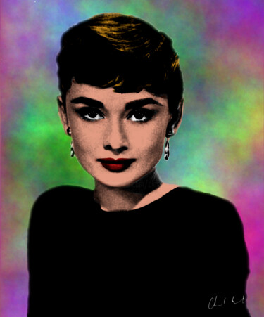 Arts numériques intitulée "Audrey Hepburn 1" par Claude Conte, Œuvre d'art originale, Peinture numérique