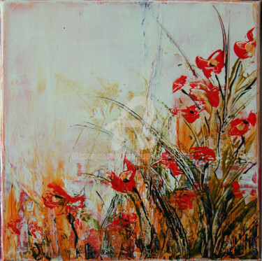 Painting titled "coquelicots" by Françoise Dugourd-Caput, Original Artwork, Oil Mounted on Wood Stretcher frame