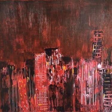 Painting titled "Ville rouge" by Joëlle Marjollet, Original Artwork, Acrylic
