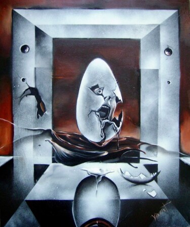Painting titled "Mind control" by Guillaume Vincent, Original Artwork, Oil Mounted on Wood Stretcher frame
