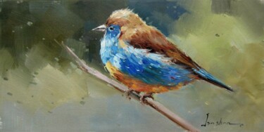 Painting titled "Sparrow #202" by James Shang, Original Artwork, Oil Mounted on Wood Stretcher frame