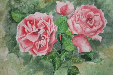 Ζωγραφική με τίτλο "les roses de mon ja…" από Claude Lacointe, Αυθεντικά έργα τέχνης, Ακουαρέλα