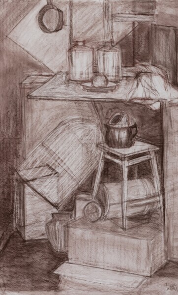 Tekening getiteld "Sepia Still Life :…" door Pamela Rys, Origineel Kunstwerk, Conté