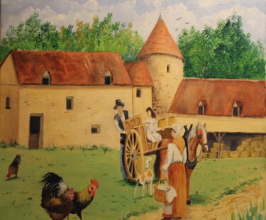 Painting titled "depart a la ferme" by Claude Lacointe, Original Artwork, Acrylic