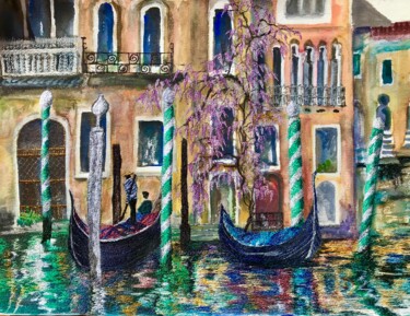 Painting titled "April in Venice" by Ann Dunbar, Original Artwork, Acrylic Mounted on Cardboard