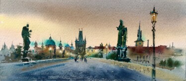 Schilderij getiteld "The Charles Bridge…" door Eugenia Gorbacheva, Origineel Kunstwerk, Aquarel