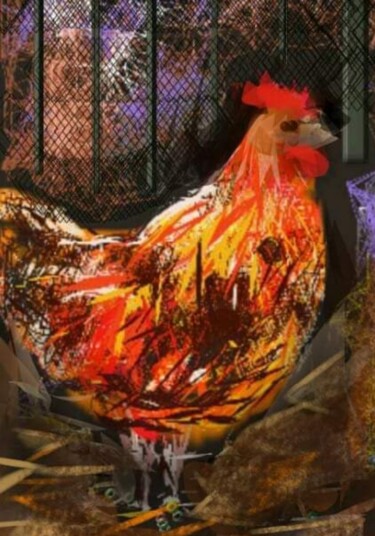 Цифровое искусство под названием "La poule rouge" - Jacky Patin, Подлинное произведение искусства, Цифровая живопись