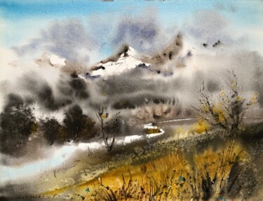 Peinture intitulée "Mountainscape #4" par Eugenia Gorbacheva, Œuvre d'art originale, Aquarelle