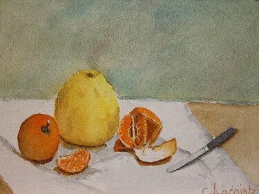 Painting titled "agrumes" by Claude Lacointe, Original Artwork, Watercolor