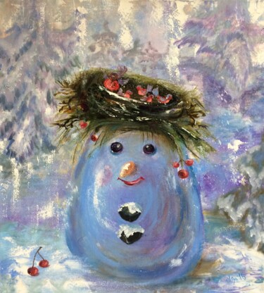 Картина под названием "Snowman-Forester" - Olga Ivanova, Подлинное произведение искусства, Масло Установлен на Деревянная ра…