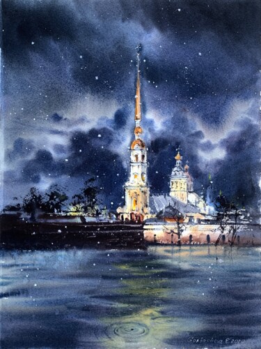 Painting titled "Peter and Paul Fort…" by Eugenia Gorbacheva, Original Artwork, Watercolor