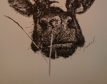 Drawing titled "Vache" by Karl Robial, Original Artwork, Ink