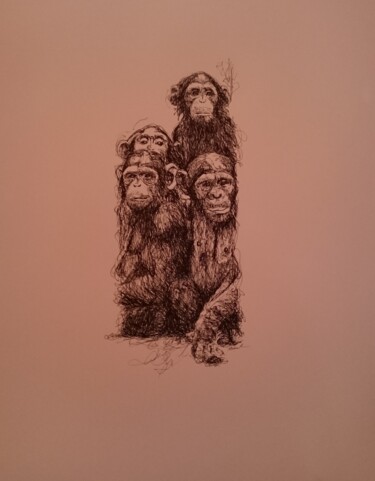 Рисунок под названием "Monkey.13" - Karl Robial, Подлинное произведение искусства, Чернила