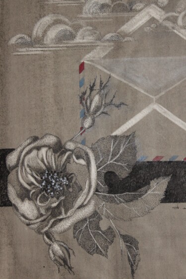 Drawing titled "Rose per Luftpost" by Tatjana M. Pankau, Original Artwork, Ink
