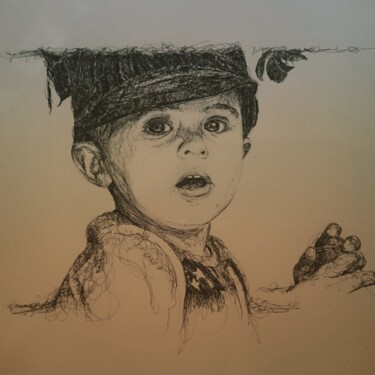 Drawing titled "Enfant." by Karl Robial, Original Artwork, Ink