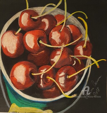 Drawing titled "Cerises dans un seau" by Maman Aigle, Original Artwork, Marker