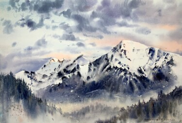 Painting titled "Mountainscape #11" by Eugenia Gorbacheva, Original Artwork, Watercolor