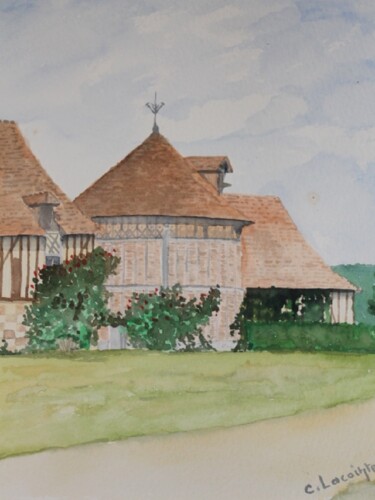 Painting titled "pigeonnier normand." by Claude Lacointe, Original Artwork, Watercolor